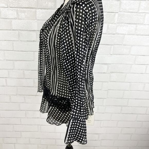 Robbie Bee Stylish Sheer Polka Dot Blouse Size Medium - Picture 4 of 9
